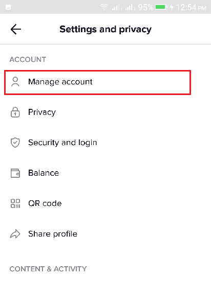 Go to Manage account